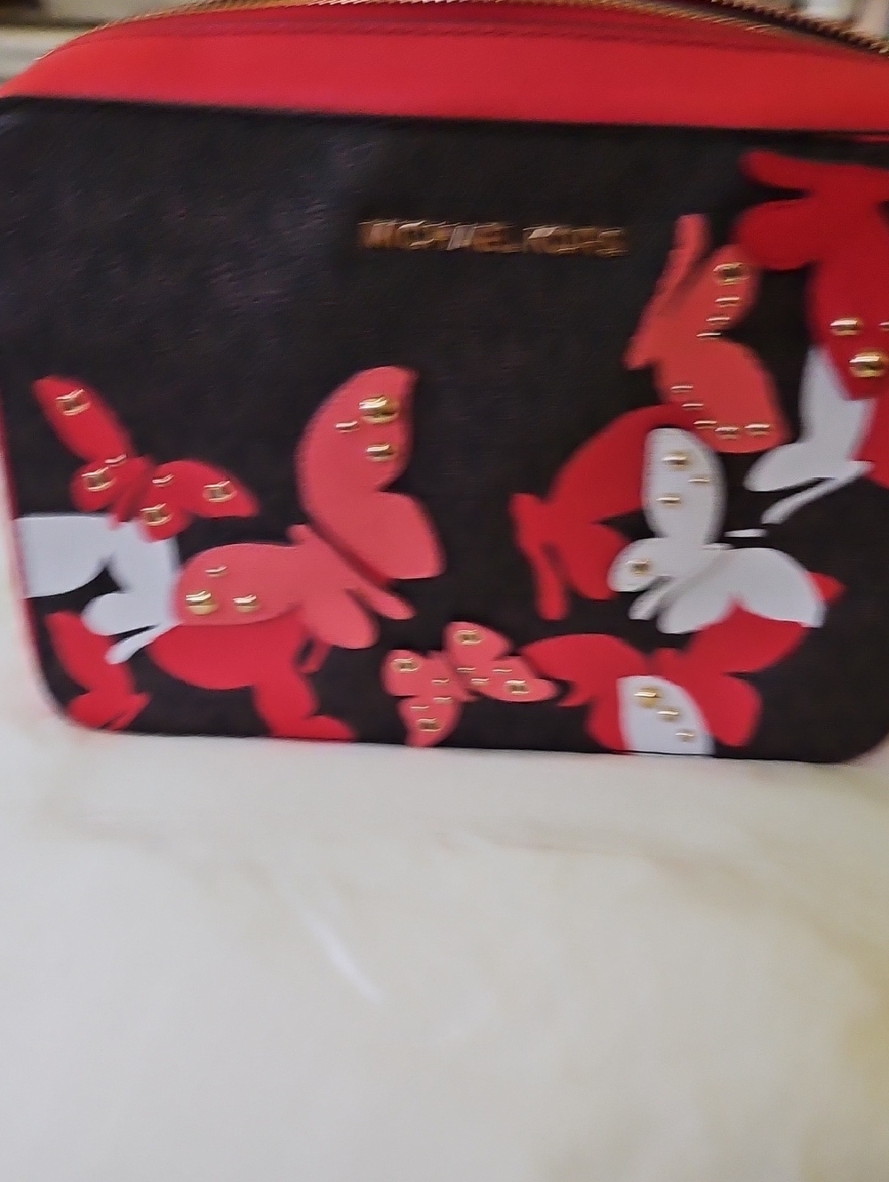 Michael Kors Red Butterfly Appliqué Women's Crossbody Bag